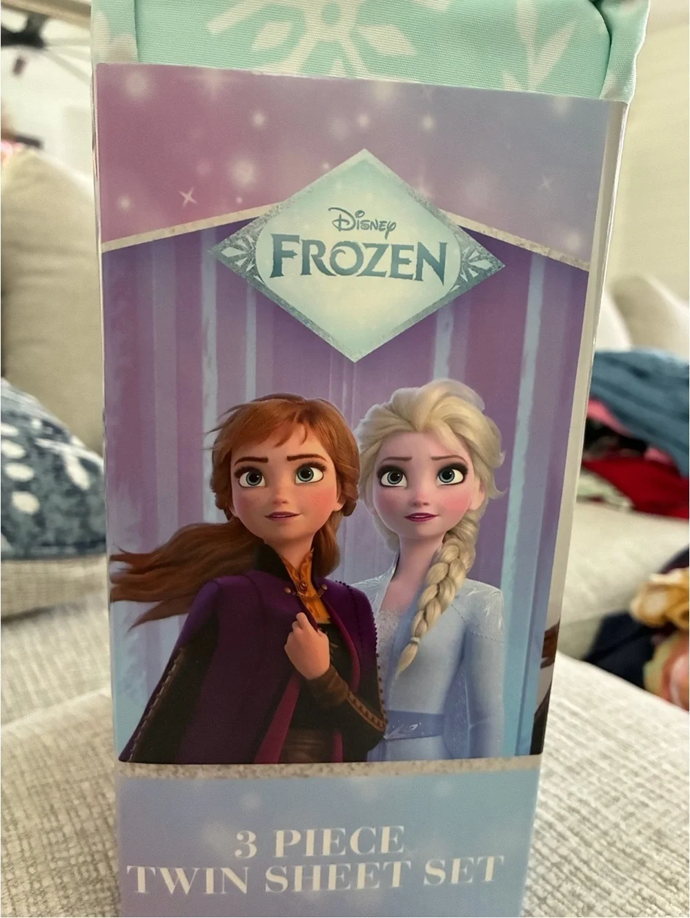 Disney Frozen Twin Sheet Set - Light Blue and White
